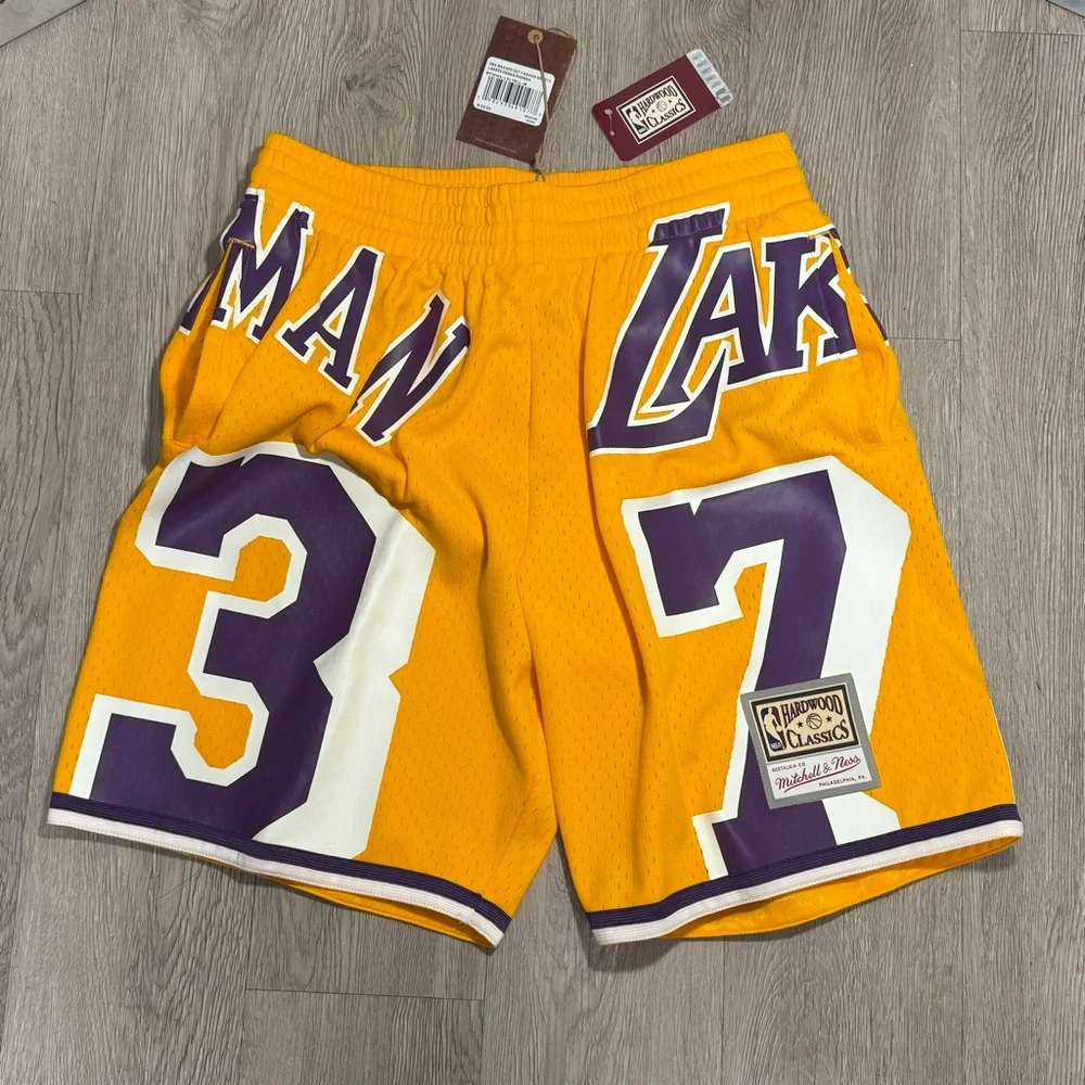 New Mens Mitchell & Ness Dennis Rodman Gold Los Angeles Lakers Maxxed Out Shorts